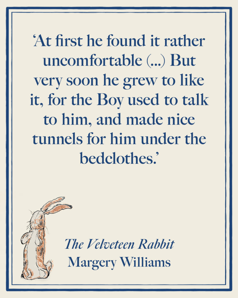 'At first he found it rather uncomfortable (...) But very soon he grew to like it, for the Boy used to talk to him, and made nice tunnels for him under the bedclothes.'