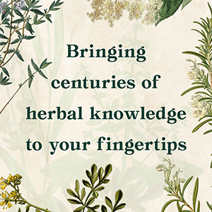 A floral square image displaying text that reads Bringing centuries of herbal knowledge to your fingertips